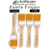 ArtMaster Zemin Fırçası 6 Numara 4 Adet Boya Fırçası Sentetik Ipek Uçlu Kıl Akrilik Guaj Yağlı Boya Fırçası Zemin Fırça No:6 - Standart - Naturel