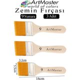 ArtMaster Zemin Fırçası 9 Numara 3 Adet Boya Fırçası Sentetik Ipek Uçlu Kıl Akrilik Guaj Yağlı Boya Fırçası Zemin Fırça No:9 - Standart - Naturel
