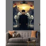 Artmeg Atatürk Türk Bayrağı ve Kurtlar Dekoratif Kanvas - Mdf Ahşap Tablo - 50 x 70 cm