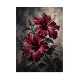 Artmeg Koyu Fonda Bordo Hibiskus Çiçekleri Dekoratif Kanvas - Mdf Ahşap Tablo
