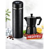 Artopio 500 ml Dijital Göstergeli Akıllı Termos + Moka Pot Hediyeli | Isı Göstergeli Termos - Siyah