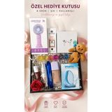 Artopio Makyaj Seti + Mini El Fanı + Bluetooth Kulaklık + Çanta Boy Parfüm + Fondöten+ Maskara+ Ruj - Renkli