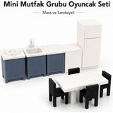 ArtPolat Mini Mutfak Oyun Evcilik Seti – Buzdolabı, Ocak, Evye, Tezgah, Yemek Masası ve Bulaşık Makinesi Minyatür Mutfak Grubu - Beyaz - Gri - Siyah