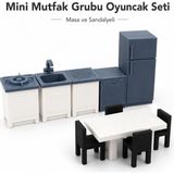 ArtPolat Mini Mutfak Oyun Evcilik Seti – Buzdolabı, Ocak, Evye, Tezgah, Yemek Masası ve Bulaşık Makinesi Minyatür Mutfak Grubu