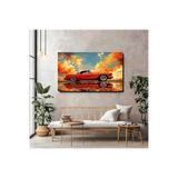 artprinta Klasik Kırmızı Spor Araba Temalı Dekoratif Duvar Tablosu Çok Renkli 60 x 90