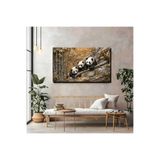 artprinta Panda Ailesi Doğal Taş Dokulu Duvar Tablosu Çok Renkli 60 x 120