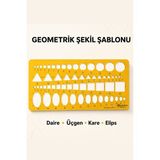 Artscholar Karışık Geometrik Şekiller Çizim Şablonu (Daire,üçgen,kare,elips) 24*12CM - Sarı - cetvel