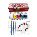 Artshop 10x20 ML Guaj Boya, Palet, 2 Düz2 Sivri Uçlu Fırça, Resim Başlangıç Sanatsal Boyama Seti