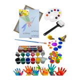 Artshop 25x35 cm Tuval, 6 lı Parmak Boyası, Fırça, Palet, 2 li Ponpon Fırça, 6 lı Baskı Kalıbı, Sünger Rulo