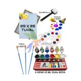 Artshop 25x35 cm Tuval,6x25 ML Guaj Boya,Palet,Fırça,Sünger Rulo,Ponpon Resim Başlangıç Sanatsal Boyama Seti