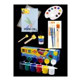 Artshop 35x50 cm Tuval, Südor 6x25 Akrilik Boya, Zemin Fırçalı , Ponpon Fırça, Palet, Su Kabı Başlangıç Seti