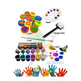Artshop 6x25 ml Parmak Boyası, 3 Adet Eva Baskı, Ponpon Fırça, Sünger Rulo, Palet, Fırça Çocuk Boyama Seti