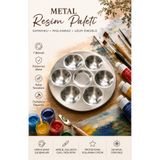 Artshop Metal Resim Paleti Oval 7 Bölmeli 14 cm Çap