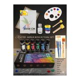Artshop Rich 6x60 ml Ana Renk Akrilik Boya, 35x50 cm Tuval 2 numara Zemin Fırçalı Set, Ponpon, Palet, Vernik