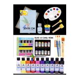 Artshop Südor 10x40 ml Ana Renk Akrilik Boya, 35x50 cm Tuval NO:2 Zemin Fırçalı Set, Ponpon, Palet, Vernik