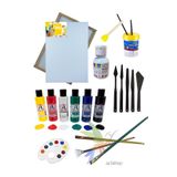 Artshop Südor 6x70 ml Akrilik Boya Başlangıç Seti Tuval 35x50 Cm Fırçalar Spatula Palet Vernik Ponpon Sukabı