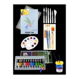 Artshop Yağlı Boya 12x12 ml, 35X50 cm Tuval, Palet, Spatula, Fırçalar Zemin Fırçalı, Su Kabı Profosyonel Set