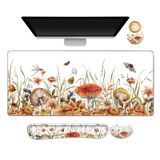 ARTSO Büyük oyun fare altlığı, klavye bilek desteği ve bilek desteği Mousepad seti, dikişli kenar, genişletilmiş, kaymaz taban, ofis, ev, mantar bitkileri için hafızalı köpük masa matı