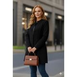 Artsviva Kadın Uzun Kollu Yakalı Önü Düğmeli Ithal Kaşe Astarlı Kaban - Siyah - L - XL