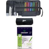 Arttone Canson Eskiz Defteri A5 120 gr 40 Yp Faber Watercolor Kuru Boya Lyra Karakalem Rulo Çantalı Set