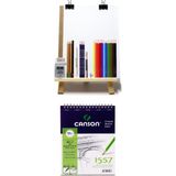 Arttone Karakalem Eskiz Çizim Seti Masaüstü Şövale Duralit Set Canson Eskiz Çizim Defteri A5 120 gr