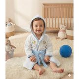 ArtukTekstil Sevimli Ördek Nakışlı Mavi Biyeli Bebek Bornozu - %100 Pamuklu Beyaz - 2 - 3 Yaş