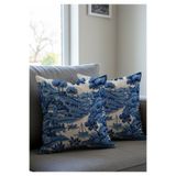 Artvibe Delftware Punch Nakış Desenli Dijital Baskı Mavi Dekoratif 2li Kırlent Kılıfı Seti Pastoral Manzara
