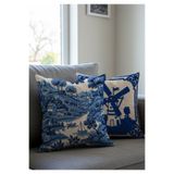 Artvibe Delftware Punch Nakış Desenli Lacivert Değirmen Dekoratif 2li Kırlent Kılıfı Seti – Pastoral Manzara