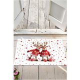 Artvibe Yılbaşı Temalı Noel Ren Geyik Desenli Kırmızı Beyaz Kaymaz Taban Banyo Paspası 50x70