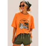 ArtYus Kaplan Baskılı Bisiklet Yaka Salaş Unisex Oversize Tişört - Safari Temalı Pamuklu T-Shirt