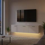 ARUAT LED Işıklı Duvar Tipi TV Ünitesi, Modern Tasarım, Beyaz Renk, 3 Kapaklı Bölmeli (150x30x30)