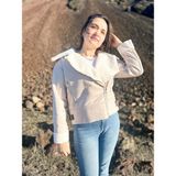 ARV Moda Içi Suni Kürklü Suni Süet Crop Biker Ceket - Bej