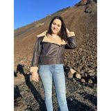 ARV Moda Içi Suni Kürklü Suni Süet Crop Biker Ceket - Siyah - Kahverengi - 2 Drop