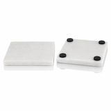 ARVALE 2'li Doğal Beyaz Mermer Bardak Altlığı – 10x10 cm Kaymaz Kauçuk Ayaklı Lüks Masa Altlığı