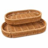 ARVALE 2'li Oval Rattan Görünümlü Hasır Sunum Tepsisi Seti – Banyo Dresuar & Ev Organizatör Tepsi