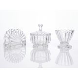 ARVALE 3 Parça Kristal Kesim Cam Set, Kapaklı Şekerlik, Peçetelik ve Ayaklı Sunum Kasesi, Çeyizlik Takım