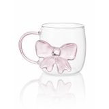 ARVALE 3D Pembe Kristal Fiyonk Figürlü Şeffaf Cam Kupa – Feminen Pembe Kulplu Dekoratif Bardak