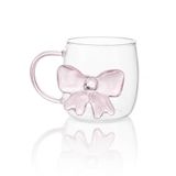 ARVALE 3D Pembe Kristal Fiyonk Figürlü Şeffaf Cam Kupa – Feminen Pembe Kulplu Dekoratif Bardak