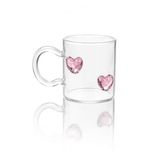 ARVALE 3D Pembe Kristal Kalp Figürlü Şeffaf Cam Kupa – Romantik Kalp Kulplu Dekoratif Bardak