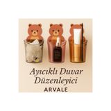 ARVALE 3’lü Ayı Figürlü Diş Fırçalık Seti | Yapışkanlı Duvara Yapışan Banyo Organizer