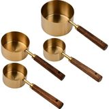 Arvale 4'lü Ahşap Saplı Ölçü Kaşığı Seti – 250/125/80/60 ml Paslanmaz Metal - Çok Renkli