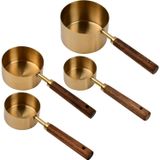 ARVALE 4’lü Ahşap Saplı Ölçü Kaşığı Seti – 250/125/80/60 ml Paslanmaz Metal
