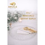 ARVALE 6’lı Boncuklu Şeffaf Supla – Cam Görünümlü, Masa & Davet Sunum Tabağı