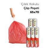 ARVALE Büyük Boy 65X70 Çilek Kokulu Büzgülü Çöp Poşeti 50 Adet (5 PAKET) Çöp Torbası 60 Litre