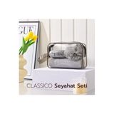 ARVALE Classico Seyahat Seti Banyo Seti Siyah - Duş Lifi, Sabunluk, Tarak ve Ayna Kapaklı Makyaj Kutusu