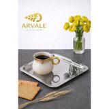 Arvale Gondor Tepsi 6 Adet Lüx Kare Paslanmaz Çelik Gümüş Renk 21X21cm Kahve Servis Sunum Tepsisi&Tabağı