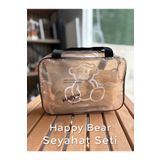 ARVALE HAPPY BEAR Seyahat Seti | Şeffaf Organizer Çanta ile Duş Lifi, Sabunluk, Tarak