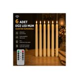 ARVALE Lumivela Kumandalı Düz LED Mum 6’lı Set – Gerçekçi Alev Efektli Pilli Şamdan Mum