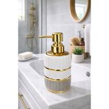ARVALE LUXURY Gold Detaylı Beyaz Porselen Sıvı Sabunluk – Gold Başlıklı Banyo & Lavabo Sabunluk (GRİ, LİNE)