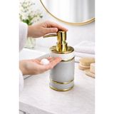 ARVALE LUXURY Gold Detaylı Beyaz Porselen Sıvı Sabunluk – Gold Başlıklı Banyo & Lavabo Sabunluk (GRİ, MONA)